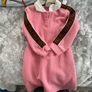 Fendi Kids Long-Sleeve Dress with Brown Patterned Stripes